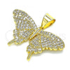 Oro Laminado Fancy Pendant, Gold Filled Style Butterfly Design, with White Micro Pave, Polished, Golden Finish, 05.342.0014