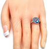 Rhodium Plated Multi Stone Ring, Evil Eye Design, with Multicolor Micro Pave, Blue Enamel Finish, Rhodium Finish, 01.60.0005.1.08 (Size 8)