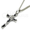 Rhodium Plated Pendant Necklace, Cross Design, with Black and White Cubic Zirconia, Polished, Rhodium Finish, 04.284.0008.6.22
