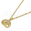 Oro Laminado Pendant Necklace, Gold Filled Style Elephant Design, with White Micro Pave, Polished, Golden Finish, 04.233.0007.18