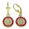 Oro Laminado Dangle Earring, Gold Filled Style Guadalupe Design, with Garnet Crystal, Polished, Golden Finish, 02.351.0029