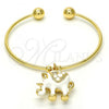 Oro Laminado Individual Bangle, Gold Filled Style Elephant Design, with White Crystal, White Enamel Finish, Golden Finish, 07.179.0002 (02 MM Thickness, One size fits all)