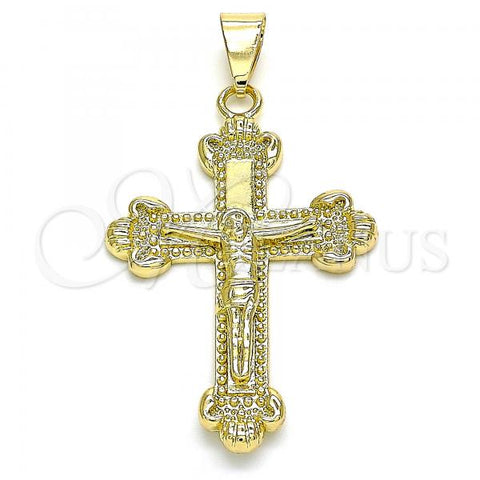 Oro Laminado Religious Pendant, Gold Filled Style Crucifix Design, Polished, Golden Finish, 05.163.0097