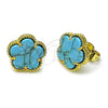 Oro Laminado Stud Earring, Gold Filled Style Flower Design, with Turquoise Opal, Polished, Golden Finish, 02.313.0004.4