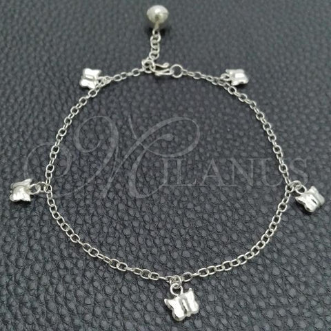 Sterling Silver Fancy Bracelet, Butterfly and Rattle Charm Design, Polished, Silver Finish, 03.399.0004.07