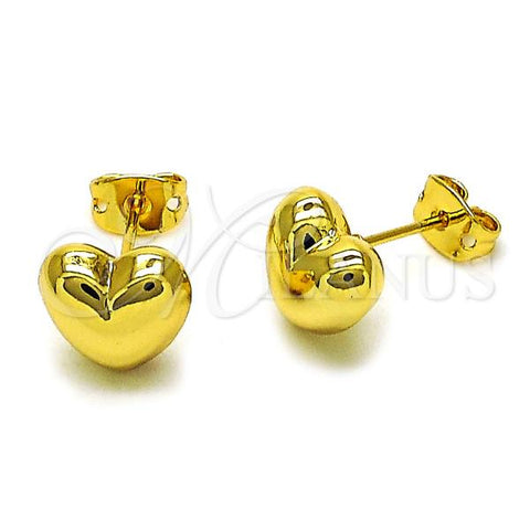 Oro Laminado Stud Earring, Gold Filled Style Heart and Hollow Design, Polished, Golden Finish, 02.341.0196