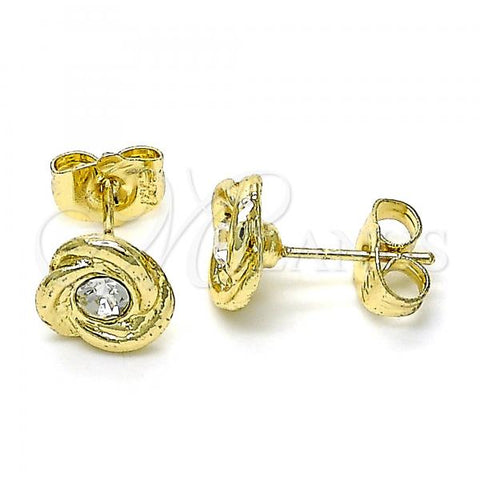 Oro Laminado Stud Earring, Gold Filled Style with White Crystal, Polished, Golden Finish, 02.213.0168