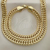 Oro Laminado Necklace and Bracelet, Gold Filled Style Square Franco Design, Polished, Golden Finish, 06.372.0054