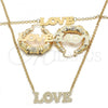 Oro Laminado Necklace, Bracelet and Earring, Gold Filled Style Love Design, Polished, Golden Finish, 06.63.0243