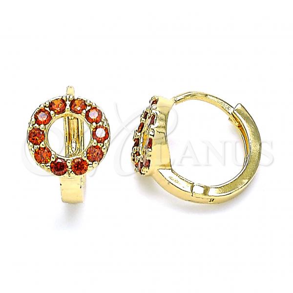 Oro Laminado Huggie Hoop, Gold Filled Style with Garnet Cubic Zirconia, Polished, Golden Finish, 02.210.0646.1.15