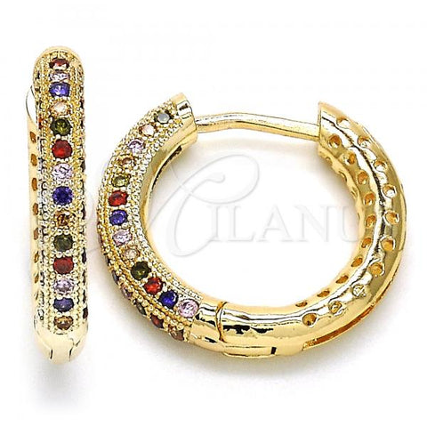 Oro Laminado Huggie Hoop, Gold Filled Style with Multicolor Micro Pave, Polished, Golden Finish, 02.264.0006.2.20
