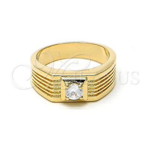 Oro Laminado Mens Ring, Gold Filled Style Solitaire Design, with White Cubic Zirconia, Diamond Cutting Finish, Golden Finish, 5.175.023.06 (Size 6)