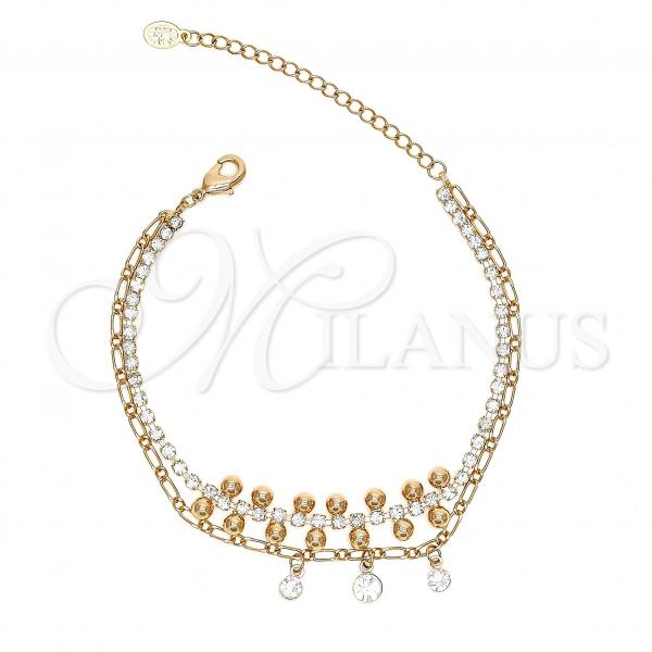 Oro Laminado Fancy Bracelet, Gold Filled Style with White Crystal and White Cubic Zirconia, Polished, Golden Finish, 03.171.0046.07