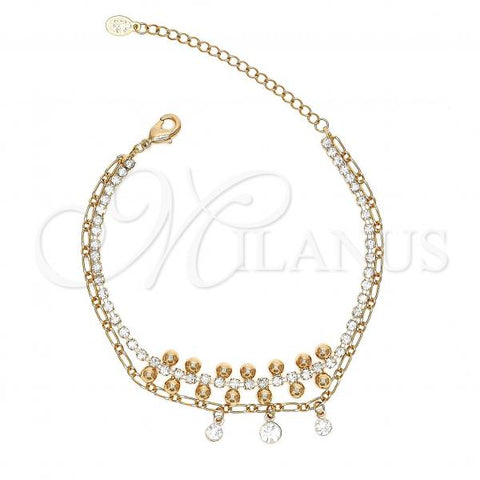 Oro Laminado Fancy Bracelet, Gold Filled Style with White Crystal and White Cubic Zirconia, Polished, Golden Finish, 03.171.0046.07