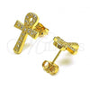 Oro Laminado Stud Earring, Gold Filled Style Cross Design, with White Micro Pave, Polished, Golden Finish, 02.342.0257