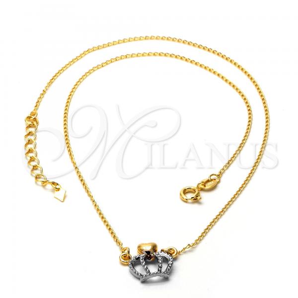 Oro Laminado Pendant Necklace, Gold Filled Style Crown Design, Matte Finish, Two Tone, 04.09.0044.18