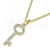 Oro Laminado Pendant Necklace, Gold Filled Style key Design, with White Micro Pave, Polished, Golden Finish, 04.344.0012.20