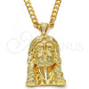 Oro Laminado Religious Pendant, Gold Filled Style Jesus Design, Diamond Cutting Finish, Golden Finish, 05.120.0035