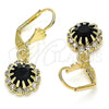 Oro Laminado Leverback Earring, Gold Filled Style with Black and White Crystal, Polished, Golden Finish, 02.122.0113