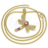 Oro Laminado Pendant Necklace, Gold Filled Style Dragon-Fly Design, with Multicolor Cubic Zirconia and White Micro Pave, Polished, Golden Finish, 04.283.0001.20