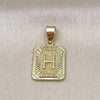 Oro Laminado Fancy Pendant, Gold Filled Style Initials Design, Diamond Cutting Finish, Golden Finish, 05.411.0048