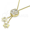 Oro Laminado Fancy Necklace, Gold Filled Style Flower Design, with White Cubic Zirconia, Polished, Golden Finish, 04.347.0005.1.20