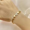 Oro Laminado Fancy Bracelet, Gold Filled Style Heart Design, with White Micro Pave, Polished, Golden Finish, 03.283.0279.07