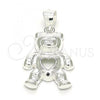 Sterling Silver Fancy Pendant, Teddy Bear and Heart Design, Polished,, 05.398.0027