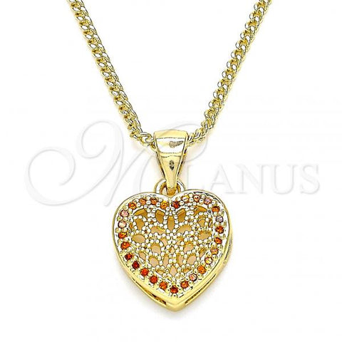 Oro Laminado Pendant Necklace, Gold Filled Style Heart Design, with Garnet Micro Pave, Polished, Golden Finish, 04.156.0327.2.20