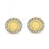 Oro Laminado Stud Earring, Gold Filled Style with White Crystal, Polished, Golden Finish, 02.331.0052