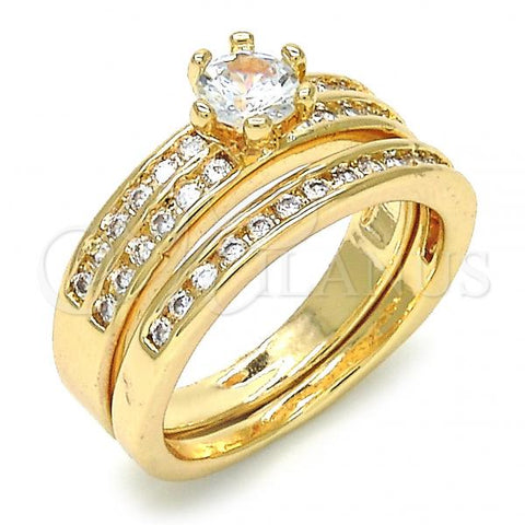 Oro Laminado Wedding Ring, Gold Filled Style Duo Design, with White Cubic Zirconia, Polished, Golden Finish, 01.284.0023.08 (Size 8)