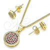 Oro Laminado Earring and Pendant Adult Set, Gold Filled Style with Ruby Micro Pave, Polished, Golden Finish, 10.156.0277.1