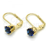 Oro Laminado Leverback Earring, Gold Filled Style with Sapphire Blue Cubic Zirconia, Polished, Golden Finish, 5.128.089