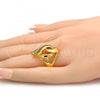 Oro Laminado Multi Stone Ring, Gold Filled Style Greek Key Design, with White Crystal, Polished, Golden Finish, 01.241.0030.07 (Size 7)
