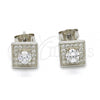 Sterling Silver Stud Earring, with White Cubic Zirconia and White Micro Pave, Polished, Rhodium Finish, 02.186.0023