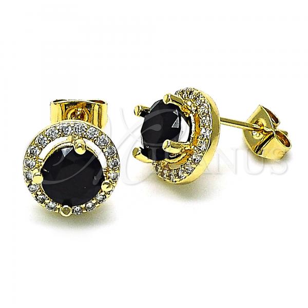 Oro Laminado Stud Earring, Gold Filled Style with Black Cubic Zirconia and White Micro Pave, Polished, Golden Finish, 02.344.0102.4