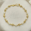 Oro Laminado Fancy Anklet, Gold Filled Style Ball Design, with Ivory Pearl, Polished, Golden Finish, 03.63.2227.10