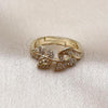 Oro Laminado Multi Stone Ring, Gold Filled Style Leaf and Baguette Design, with White Cubic Zirconia and White Micro Pave, Polished, Golden Finish, 01.266.0061