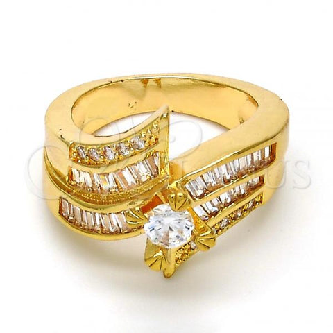 Gold Tone Multi Stone Ring, with White Cubic Zirconia, Polished, Golden Finish, 01.199.0006.07.GT (Size 7)