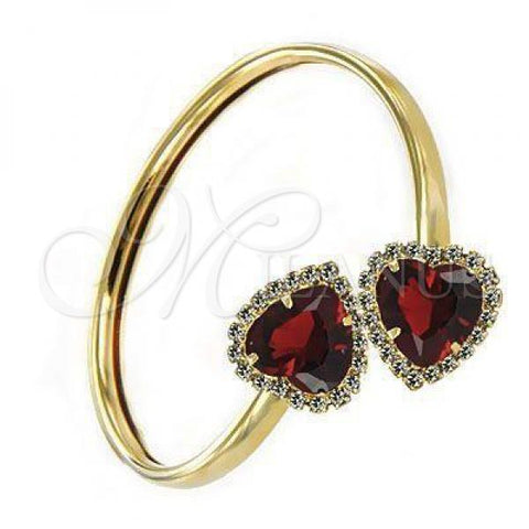 Oro Laminado Individual Bangle, Gold Filled Style Heart Design, with Garnet and White Cubic Zirconia, Polished, Golden Finish, 5.231.011 (05 MM Thickness, One size fits all)