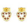 Oro Laminado Stud Earring, Gold Filled Style Heart Design, with Garnet and White Cubic Zirconia, Polished, Golden Finish, 02.156.0515.1