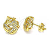 Oro Laminado Stud Earring, Gold Filled Style with White Micro Pave, Polished, Golden Finish, 02.342.0123