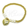 Oro Laminado Fancy Bracelet, Gold Filled Style Expandable Bead and Heart Design, with Ivory Pearl, Polished, Golden Finish, 03.405.0022.07