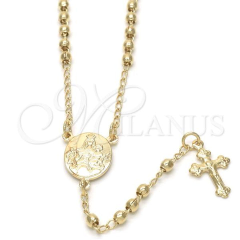 Oro Laminado Thin Rosary, Gold Filled Style Caridad del Cobre and Crucifix Design, Polished, Golden Finish, 09.02.0040.3.18