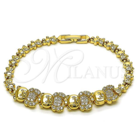 Oro Laminado Fancy Bracelet, Gold Filled Style Teddy Bear Design, with White Cubic Zirconia, Polished, Golden Finish, 03.283.0426.07