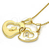 Oro Laminado Fancy Pendant, Gold Filled Style Heart and Love Design, with White Cubic Zirconia, Polished, Golden Finish, 05.179.0064