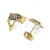 Oro Laminado Stud Earring, Gold Filled Style Dolphin Design, with Multicolor Micro Pave, Polished, Golden Finish, 02.195.0088.2