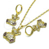 Oro Laminado Earring and Pendant Adult Set, Gold Filled Style Teddy Bear Design, with Ruby Micro Pave, Polished, Golden Finish, 10.196.0095