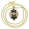 Oro Laminado Pendant Necklace, Gold Filled Style Flower Design, with Black and White Cubic Zirconia, Polished, Golden Finish, 04.346.0013.2.20