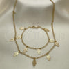 Oro Laminado Necklace and Bracelet, Gold Filled Style Hand of God Design, Polished, Golden Finish, 06.63.0204